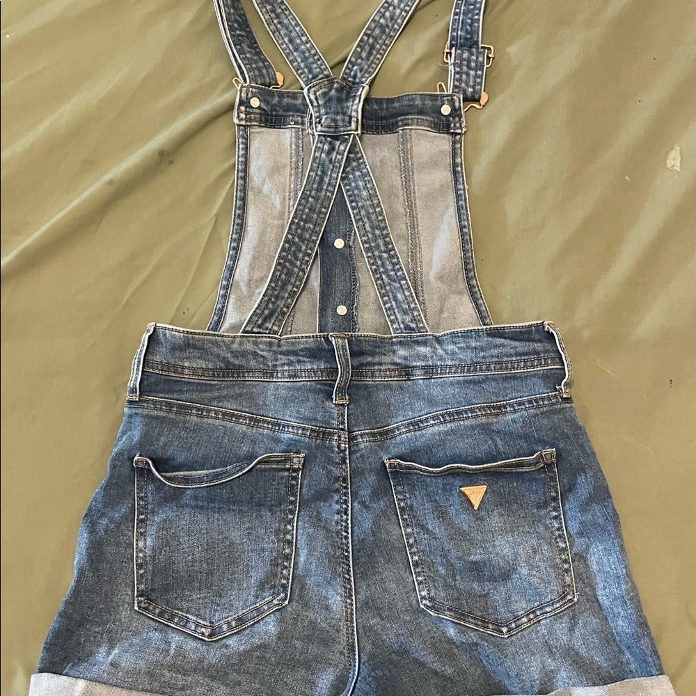guess blue denim overall shorts